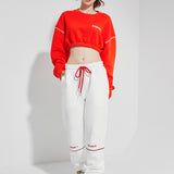 Oversize Line Point Crop Sweat shirt Red (6600739782774)