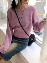 Sar Basic Boat Neck Cozy Cropped Long-Sleeved Knitwear