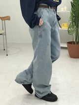 Coupure wide denim pants