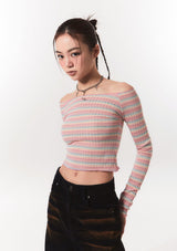 smooth off shoulder top - pink stripe