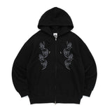 キャットフットプリントグラフィックフードジップアップ