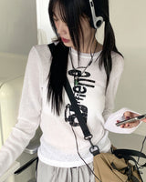 フェインレターリングシースルーリネンロングスリーブTシャツ