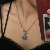 シンプルスマイルユニークコイントグルバーチェーンネックレス / si Simple Smile Unique Coin Toggle Bar Chain Necklace