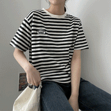 a sco刺繍ストライプショートスリーブシャツ / a sco-embroidered striped short-sleeved shirt