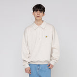 [UNISEX] White flower embroidery half zip-up clip Collar sweatshirt (6690661597302)