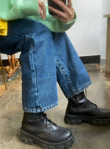 ワイドフィットロールアップチェックデニムパンツ/WIDE FIT ROLL-UP CHECK DENIM PANTS [6882]