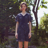 フリルリボンミニドレス / Frill Ribbon Mini Dress (NAVY)