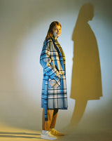 OVERSIZE WOOL CHECK ROBE COAT (Blue) / オーバーサイズウールチェックローブコート