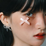 [925 SILVER] クリスタルリボンピアス
