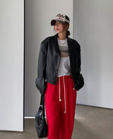 （UNISEX）グリッツボタンクロップレザーブルゾン