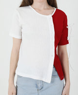 スリットリボンハーフスリーブTシャツ / Slit Ribbon Half-Sleeve T-shirt Red