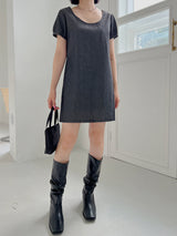 ディープUネックデニムドレス/Deep U Neck Denim Dress (2color)