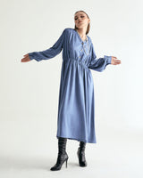 V-NECK CREASE SHIRRING ONEPIECE - CLASSIC BLUE (6635995955318)