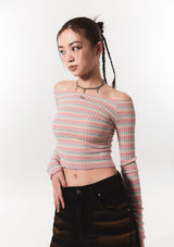 smooth off shoulder top - pink stripe