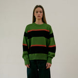 NATURAL STRIPE CREW NECK KNIT (GREEN) (6627469557878)