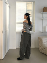 [Muffler set] Mikel Bokashi off-shoulder angora knit