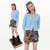 ジャカードスカート / Jacquard Skirt [Blue_Bear+Flower]
