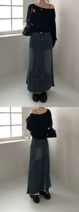 Washing denim long skirt (one color)