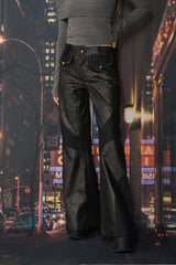 クラックレザーブーツカットパンツ / CRACK LEATHER BOOTS CUT PT (BLACK)