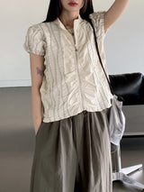 シャーリングパフ半袖ジップアップジャケット /Stella coloring shirring puff short-sleeve zip-up jacket