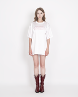 サテンオーバーサイズTシャツワンスアポンアタイム / SATIN OVERSIZE T-SHIRT #ONCE UPON A TIME(WHITE)