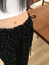 [Raised] Hono フラワーリボンストラップベルベットパンツ