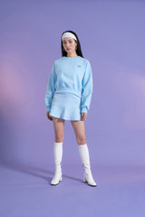 ラインストーン刺繍クロップ丈トレーナー青 - Embroidery Rhinestone Cropped Sweatshirt BLUE (4397432373366)
