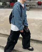 No.0656 ストライプワッフルフードZIP-UP(3color)