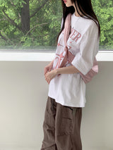サマーラブハートプリンティングボクシーオーバーサイズフィット半袖Tシャツ / Summer Love Heart Printing Boxy Oversized Fit Short-Sleeved T-Shirt