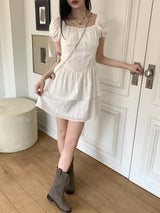 キュートストラップパフ半袖ミニワンピース / Cute Strap Puff Short Sleeve Mini Dress