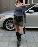Vintage washing cargo denim skirt