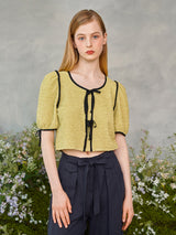 リンクルリボンパフブラウス / Wrinkle Ribbon Puff Blouse (2colors)