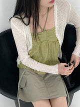 リンティーシフォンリネンフレアホルターリボンストラップノースリーブ / Linty chiffon linen flare holter ribbon strap sleeveless