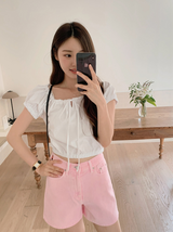 Crop Banding Short Sleeve Blouse (2color)