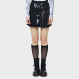 プリーツウィッシングデニムスカート/PLEATS WASHING DENIM SKIRT