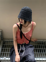 サリーボタンパンチングレイヤードニットノースリーブ / Sally button punching layered knit sleeveless