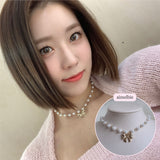 Adorable Ribbon Pearl Choker Necklace - Gold