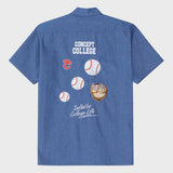 ベースボール刺繍ユニセックス半袖シャツ / Baseball Grand Embroidery Short-Sleeved Unisex Denim Shirt
