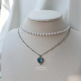 Blue Crystal Heart Layered Necklace
