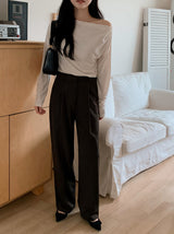 Drape Off Shoulder Long Sleeve T-shirt (5color)