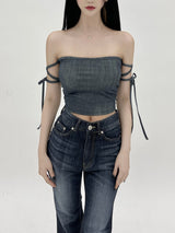デニムフリーストラップトップ/802. Denim free strap top (3color)