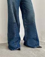 プリヴェラインワイド-レッグデニムジーンズ / PRIVÉ LINED WIDE-LEG DENIM JEANS - CREAM/DENIM BLUE