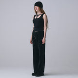 VELOUR BANDING PANTS, BLACK