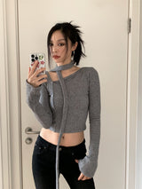 diagonal choker crop tee