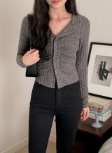 Slim Fit Shirring Ribbed Knit Cardigan (3color)
