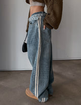 (UNISEX) ピーナッツラインワイドデニムパンツ