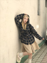 デイリーヴィンテージフード付きチェックシャツ