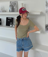 レイヤードショートデニムパンツ/Layered Short Denim Pants