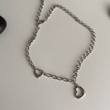 ツインハートボールドチェーンチョーカーロングネックレス / cuh Twin Heart Bold Chain Choker Long Necklace