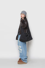 クロップレザーカーディガン / Crop leather cardigan